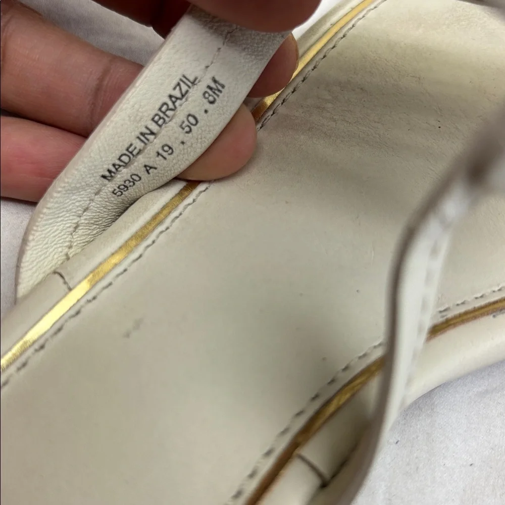 Tory Burch White Leather Logo Thong Sandals with Gold Medallions women’s size 8M - Picture 10 of 11